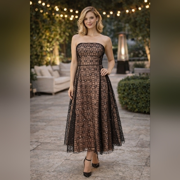 Adrianna Papell Dresses & Skirts - Adrianna Papell Botique Mesh Sequins Cocktail Black Strapless Dress 14